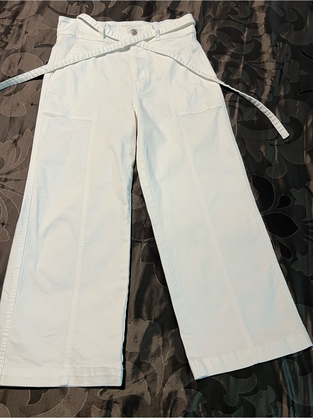 Hudson Jeans White High-Rise Wide Leg Pants Tie Belt Utility Denim Size 12